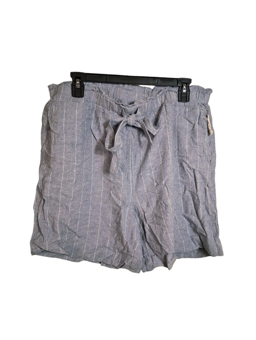 Joules & Leopold Plus 1X Blue White Pinstripe Linen Blend Paperbag Shorts